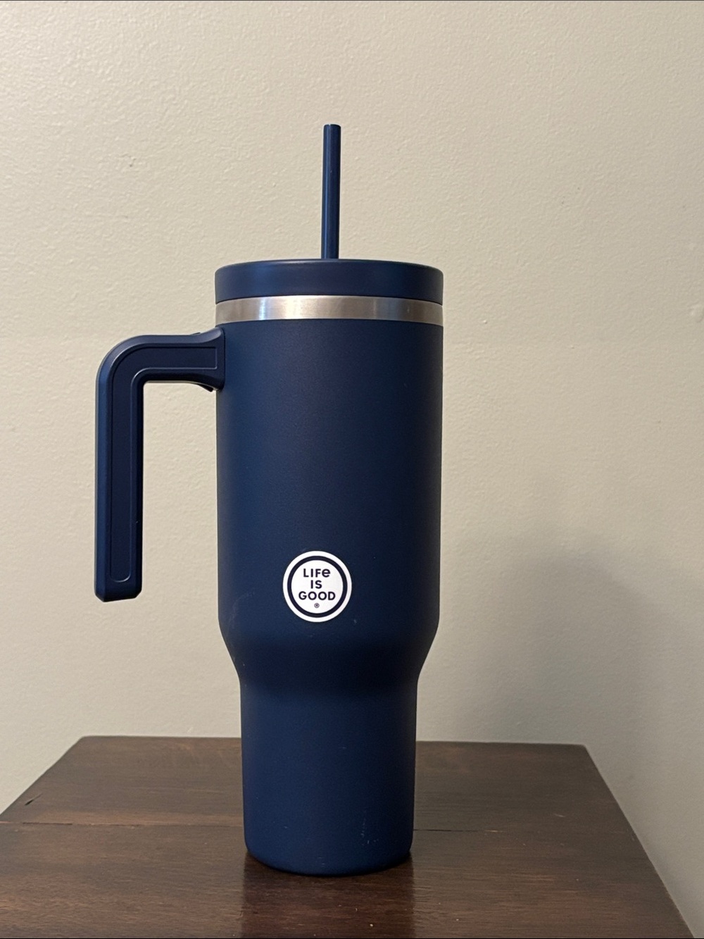 Life Is Good Hot/Cold 32oz Flower PowerSteel Travel Mug Straw & Handle EUC